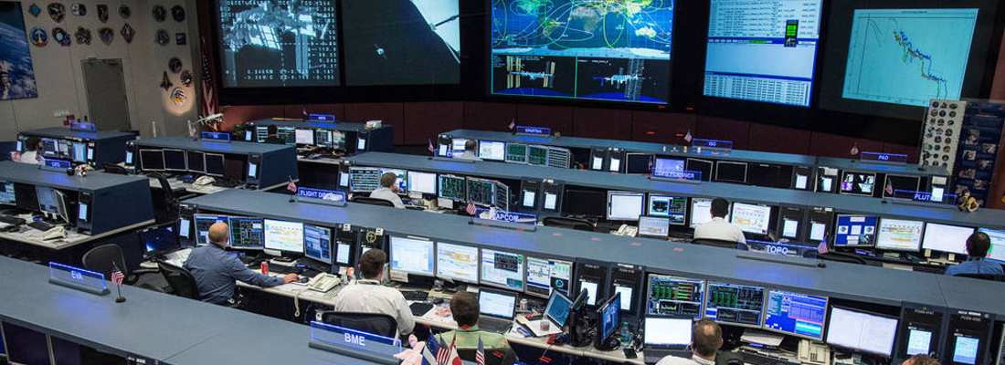 The Space Station Flight Control Room in Houston, Texas, in 2017